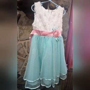 Rare Editions White and Mint Dress with Pink Bow Black Cover Up Included